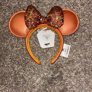 Disney Orange Peach Punch Sequin Bow Minnie Ear Headband